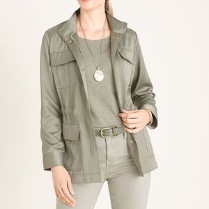 Chico’s satin Utility Jacket Size L Golden Tan NWT
